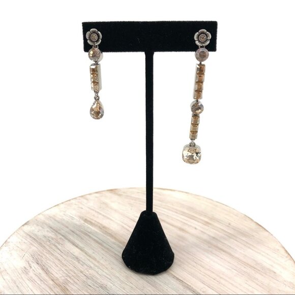 Coach Silver Rose Crystal Teardrop Asymmetrical Pierced Earrings - Picture 1 of 6